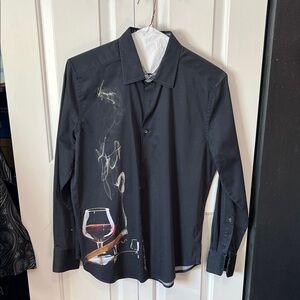 Robert Graham Black Button-Up Shirt Jacket with Wine Graphic